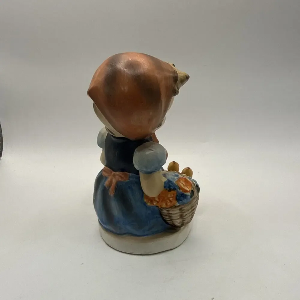 Vintage Porcelain Girl Figurine w/ Flower Basket & Chicks F-2 Hand Painted *